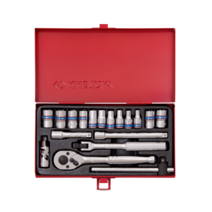 CAJA DE VASOS MÉTRICOS Y ACCESORIOS 1/4″ / 18 PIEZAS