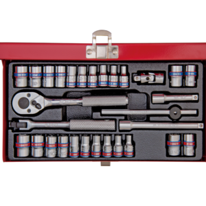CAJA DE VASOS 1/4″ MÉTRICOS Y EN PULGADAS CON ACCESORIOS – 30 PIEZAS